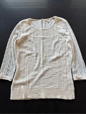 Anthropologie Knitted & Knotted Women's Cream Crochet Detail Scoop Neck Sweater